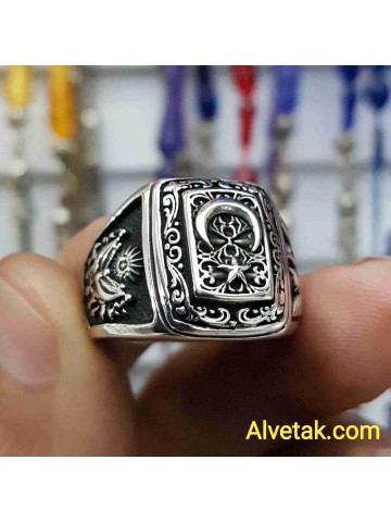 Ay Yıldız Figürlü 925 Ayar Gümüş Erkek Yüzük : 00536